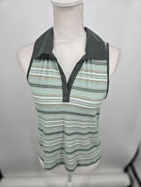 Good Luck Gem Green Striped Collared Crop Top Size XL NWT (7323)